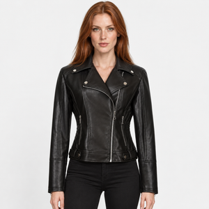 Women's Slim Fit Biker Jacket – Zip-Up Street Fashion Winter Coat | Black Milky Burgundy Green | S–2XL