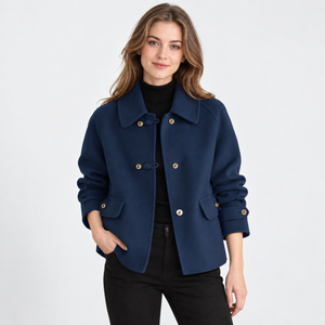 Women's Tweed Pea Coat – Peter Pan Collar Pearl Button Winter Jacket | 5 Colours | S–2XL