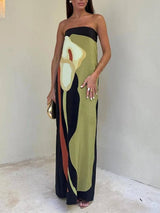 Off Shoulder Fashion Contrast Sleeveless Printed Maxi Dress | Women's Off-Shoulder Maxi Dress | Elegant Summer Holiday Dress UK