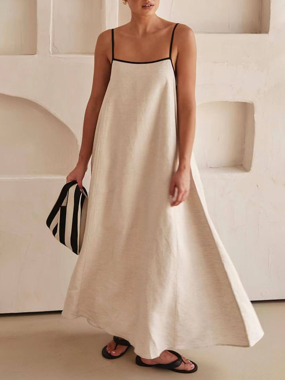 A-line Summer Vibe Contrasting Suspender Dress | Women's A-Line Summer Dress | Flowy Elegant Holiday Dress UK