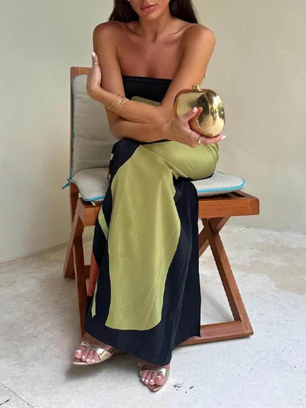 Off Shoulder Fashion Contrast Sleeveless Printed Maxi Dress | Women's Off-Shoulder Maxi Dress | Elegant Summer Holiday Dress UK
