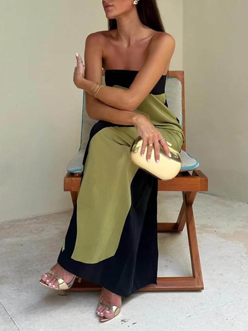 Off Shoulder Fashion Contrast Sleeveless Printed Maxi Dress | Women's Off-Shoulder Maxi Dress | Elegant Summer Holiday Dress UK