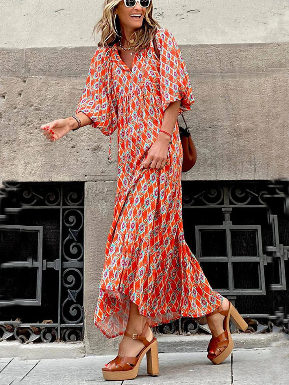 Bohemian Printed Maxi Dress | Women's Bohemian Boho Maxi Dress | Flowy Summer Holiday Dress UK