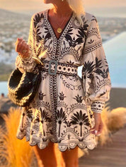 Fashion Printed Beach Loose Mini Dress | Women's Mini Dress | Casual Party Fashion Dress UK