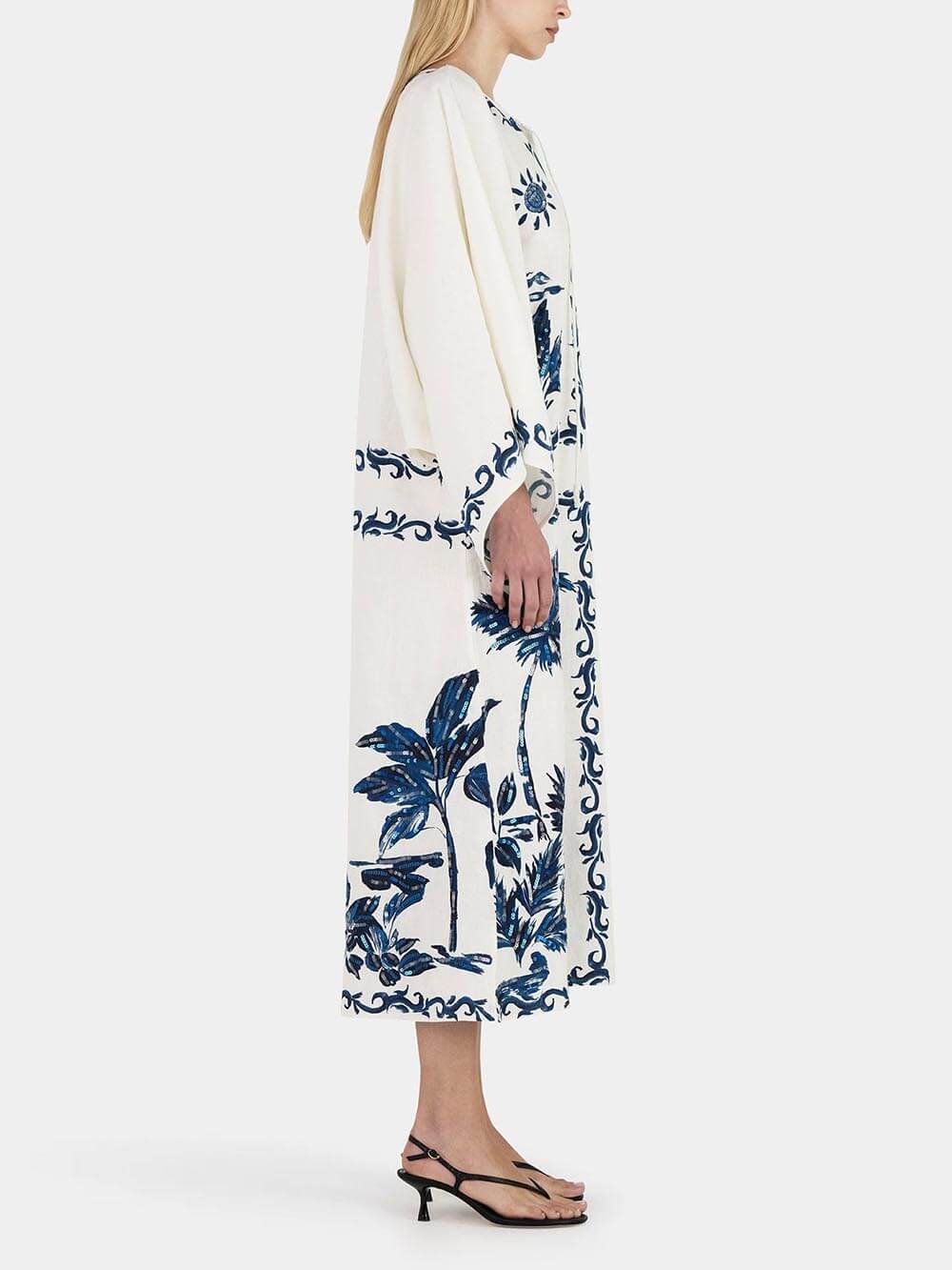 Vintage Hawaiian Print Sequined Oversized Loose Midi Dress | Women's Classic Midi Dress | Elegant Everyday Dress UK