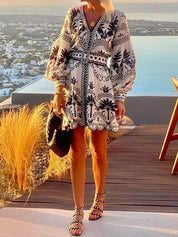Fashion Printed Beach Loose Mini Dress | Women's Mini Dress | Casual Party Fashion Dress UK
