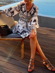 Fashion Printed Beach Loose Mini Dress | Women's Mini Dress | Casual Party Fashion Dress UK
