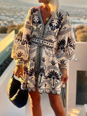 Fashion Printed Beach Loose Mini Dress | Women's Mini Dress | Casual Party Fashion Dress UK