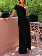 Mesh Off-Shoulder Ruched Maxi Dress | Women's Off-Shoulder Maxi Dress | Elegant Summer Holiday Dress UK