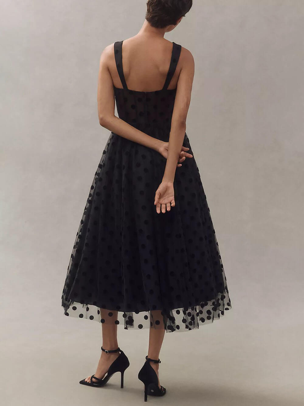 Exquisite Perfect Tulle Polka Dot Sweetheart Bustier A-Line Midi Dress | Women's Classic Midi Dress | Elegant Everyday Dress UK