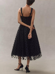 Exquisite Perfect Tulle Polka Dot Sweetheart Bustier A-Line Midi Dress | Women's Classic Midi Dress | Elegant Everyday Dress UK