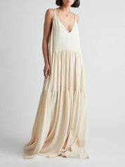 Summer Vacation Deep V-Neckline Strappy Maxi Dress | Women's Elegant Maxi Dress | Summer Holiday Long Dress UK