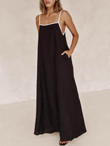 A-line Summer Vibe Contrasting Suspender Dress | Women's A-Line Summer Dress | Flowy Elegant Holiday Dress UK