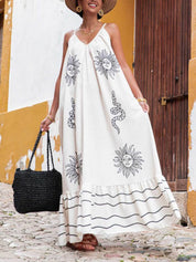 Unique Ethnic Under The Sun Printed V-Neck Dress | Women's Fashion Dress | Elegant Casual Everyday Dress UK
