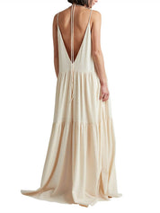 Summer Vacation Deep V-Neckline Strappy Maxi Dress | Women's Elegant Maxi Dress | Summer Holiday Long Dress UK