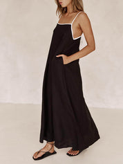 A-line Summer Vibe Contrasting Suspender Dress | Women's A-Line Summer Dress | Flowy Elegant Holiday Dress UK