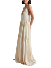 Summer Vacation Deep V-Neckline Strappy Maxi Dress | Women's Elegant Maxi Dress | Summer Holiday Long Dress UK