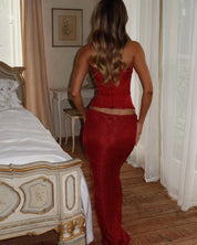 SPARKLY FLOWER MAXI SKIRT RED SHIMMER | Women's Maxi Skirt | Winter Fashion
