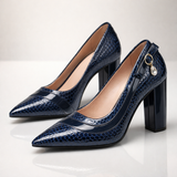 Miles Scale Heels | Women's Textured Block Heels | Snakeskin Pattern Court Shoes UK