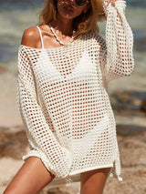 Cutout Knitted Beach Bikini Sun Protection Cover-Up | Women's Beach Bikini Cover-Up | Crochet Knit Swimwear UK