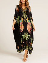 Unique Drop Shoulder Sleeve Coconut Tree Printed Dress | Women's Fashion Dress | Elegant Casual Everyday Dress UK
