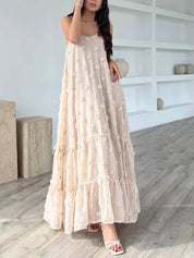 Flower Decor Pretty A-Line Layered Loose Maxi Dress | Women's Elegant Maxi Dress | Summer Holiday Long Dress UK