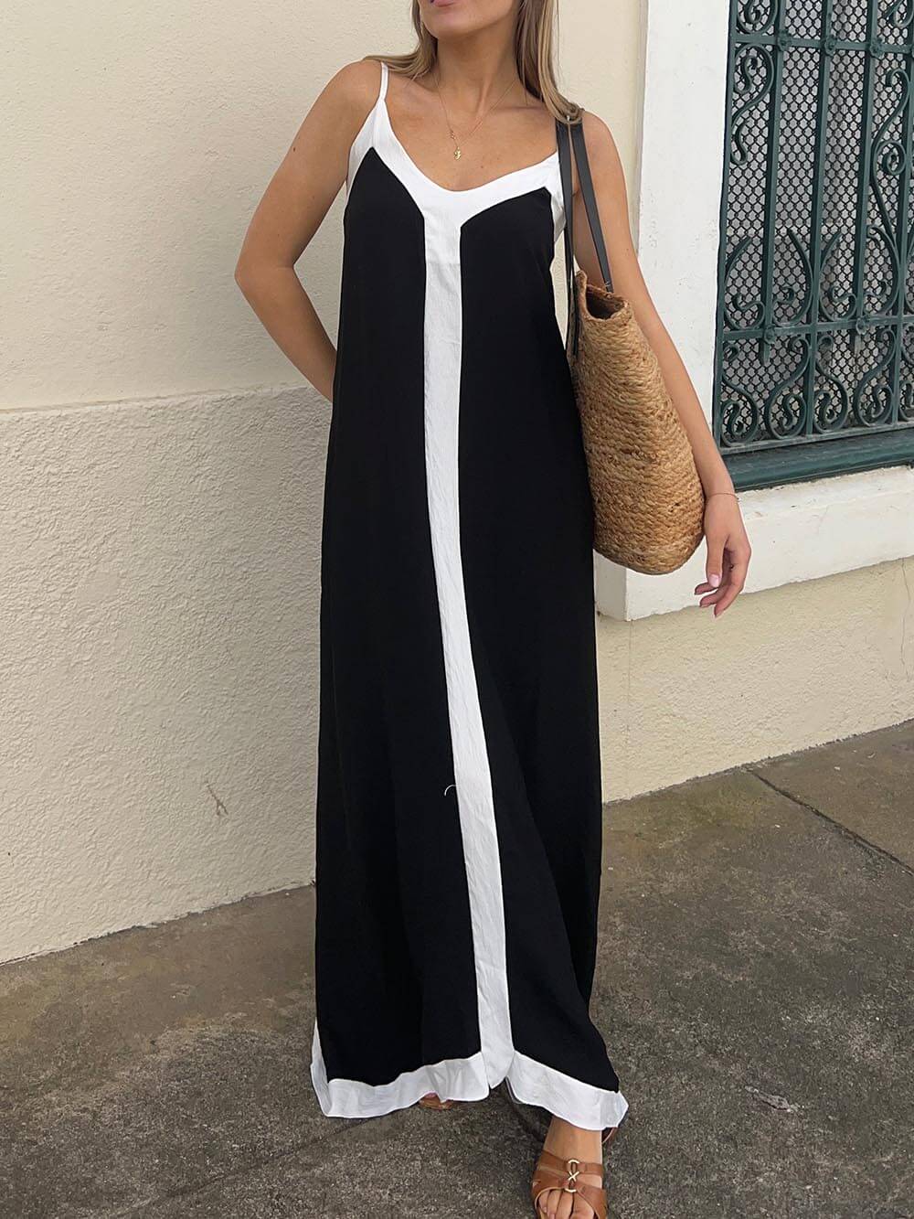 Suspender Colorblock Midi Dress | Women's Classic Midi Dress | Elegant Everyday Dress UK