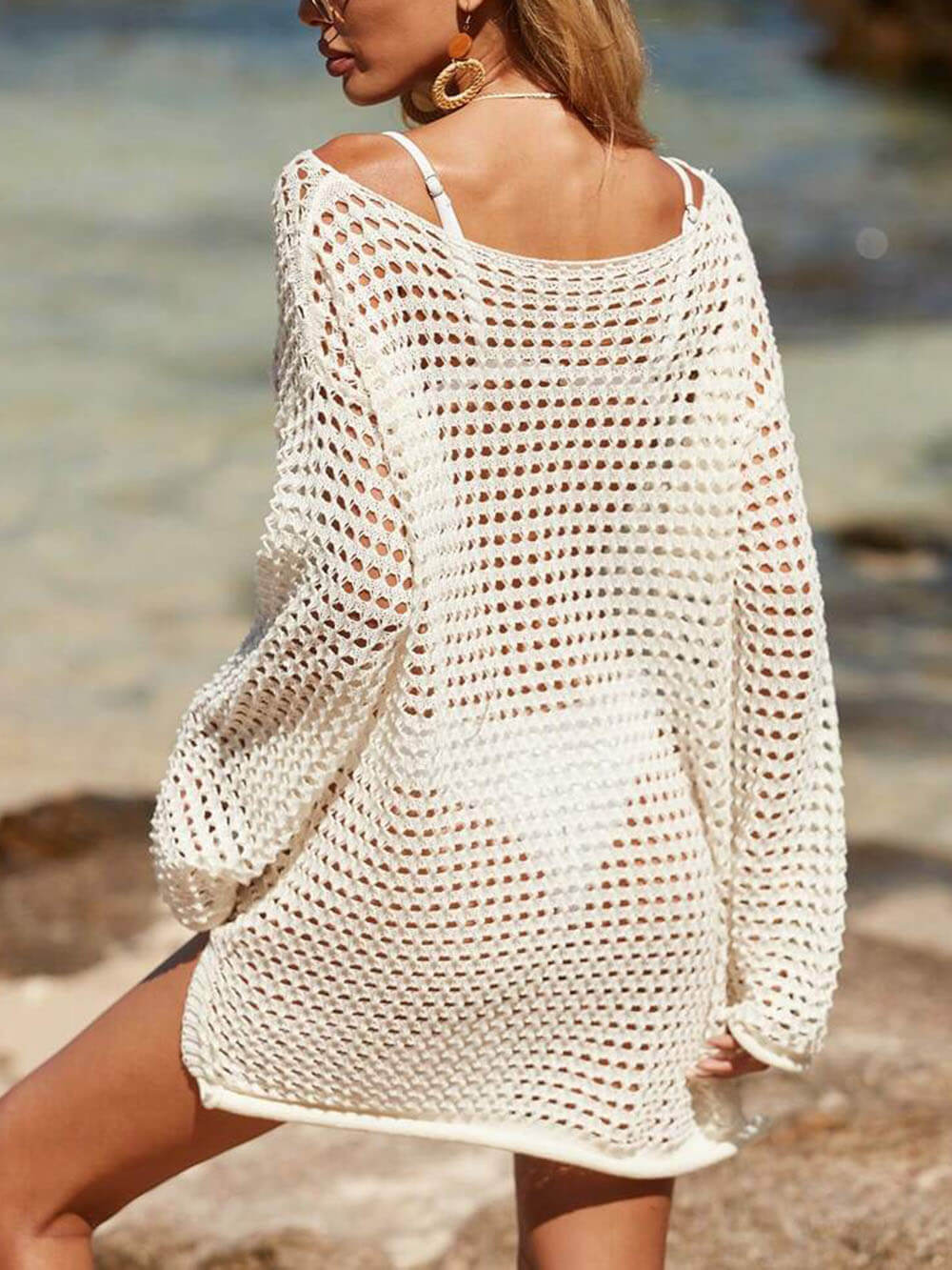 Cutout Knitted Beach Bikini Sun Protection Cover-Up | Women's Beach Bikini Cover-Up | Crochet Knit Swimwear UK