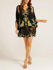 Unique Drop Shoulder Sleeve Coconut Tree Printed Dress | Women's Fashion Dress | Elegant Casual Everyday Dress UK