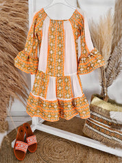 Ethnic Print Linen Blend Off Shoulder Loose Mini Dress | Women's Mini Dress | Casual Party Fashion Dress UK