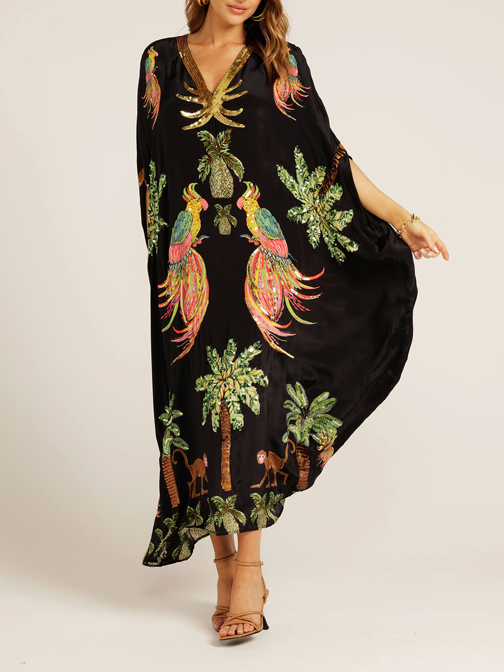 Unique Drop Shoulder Sleeve Coconut Tree Printed Dress | Women's Fashion Dress | Elegant Casual Everyday Dress UK