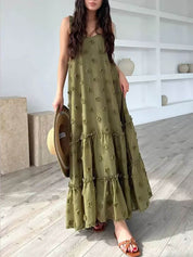 Flower Decor Pretty A-Line Layered Loose Maxi Dress | Women's Elegant Maxi Dress | Summer Holiday Long Dress UK