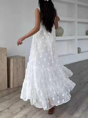Flower Decor Pretty A-Line Layered Loose Maxi Dress | Women's Elegant Maxi Dress | Summer Holiday Long Dress UK