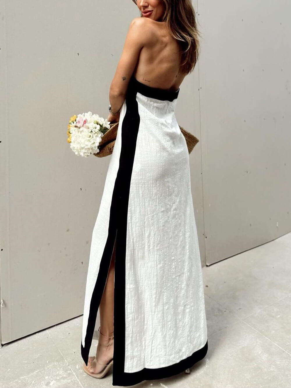 Halter Neck Slit Color Block Maxi Dress | Women's Halter Neck Maxi Dress | Summer Holiday Long Dress UK