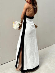 Halter Neck Slit Color Block Maxi Dress | Women's Halter Neck Maxi Dress | Summer Holiday Long Dress UK