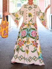 Exquisite Sunshine Floral Print Flowing Maxi Dress | Women's Floral Print Maxi Dress | Elegant Boho Holiday Dress UK