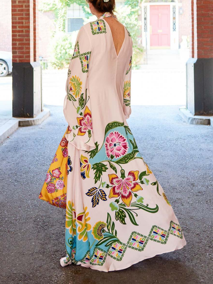 Exquisite Sunshine Floral Print Flowing Maxi Dress | Women's Floral Print Maxi Dress | Elegant Boho Holiday Dress UK