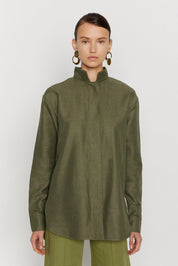 Robert High-Neck Blouse | Top | Women Structured Khaki