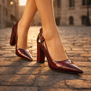 Miles Scale Heels | Women's Textured Block Heels | Snakeskin Pattern Court Shoes UK