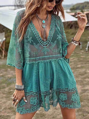 Loose Lace Beach Vacation Bikini Cover-Up Dress | Women's Beach Bikini Cover-Up | Crochet Knit Swimwear UK