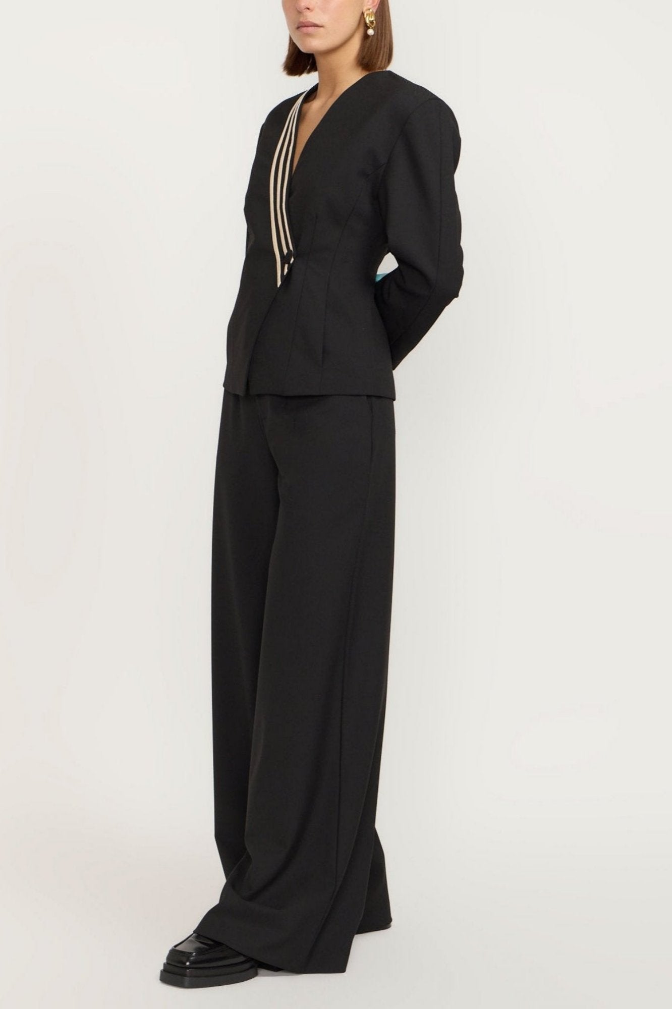 Aloise Striped Double-Breasted Blazer | Blazer | Women Tailored Black