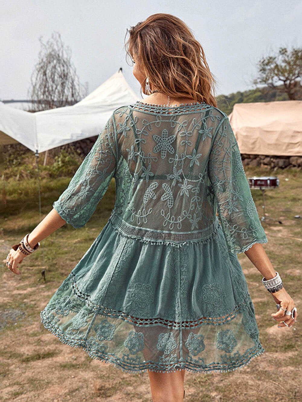 Loose Lace Beach Vacation Bikini Cover-Up Dress | Women's Beach Bikini Cover-Up | Crochet Knit Swimwear UK