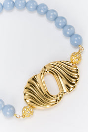 Elizabeth Candies Croissant Bead Choker | Necklace | Women One Size Gold Dusty Blue