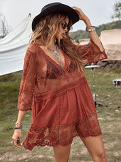Loose Lace Beach Vacation Bikini Cover-Up Dress | Women's Beach Bikini Cover-Up | Crochet Knit Swimwear UK