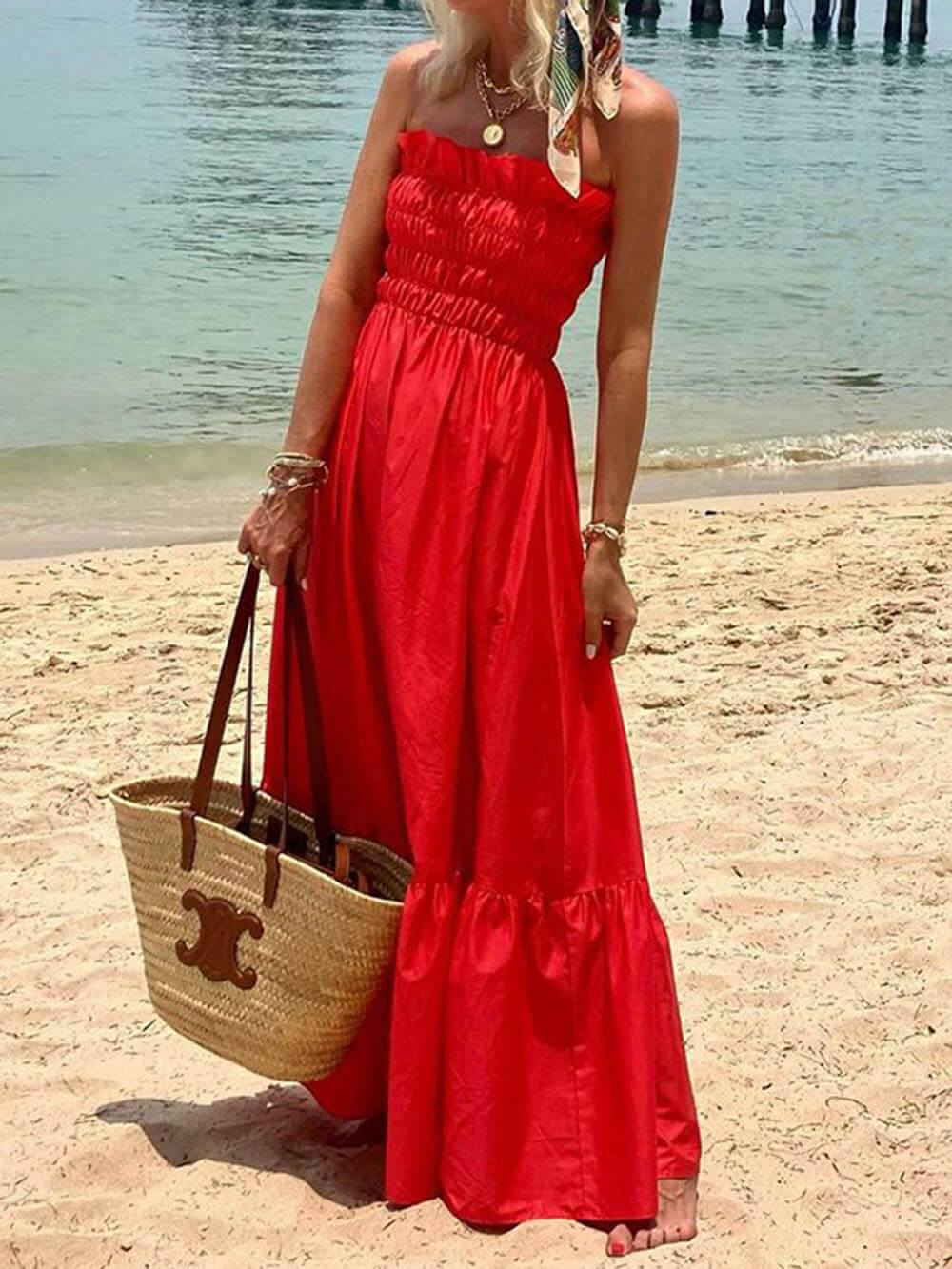 Off Shoulder Smocked Bust Vacation Maxi Dress | Women's Off-Shoulder Maxi Dress | Elegant Summer Holiday Dress UK