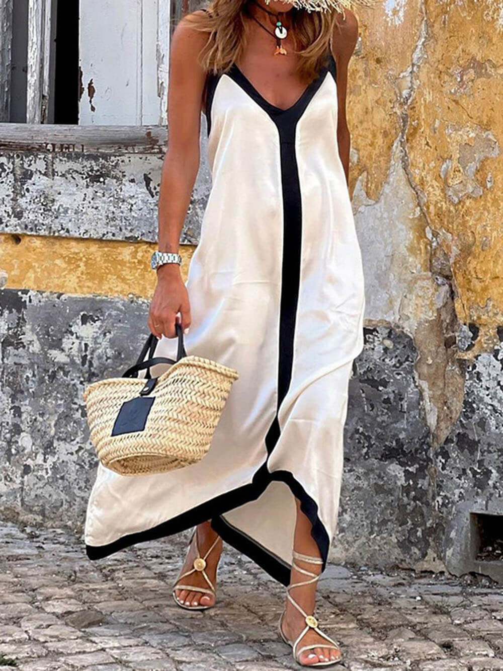 Suspender Colorblock Midi Dress | Women's Classic Midi Dress | Elegant Everyday Dress UK