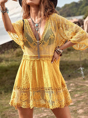 Loose Lace Beach Vacation Bikini Cover-Up Dress | Women's Beach Bikini Cover-Up | Crochet Knit Swimwear UK