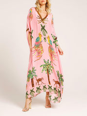 Unique Drop Shoulder Sleeve Coconut Tree Printed Dress | Women's Fashion Dress | Elegant Casual Everyday Dress UK
