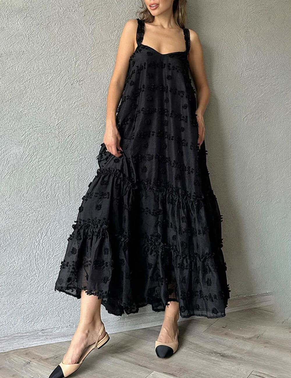 Flower Decor Pretty A-Line Layered Loose Maxi Dress | Women's Elegant Maxi Dress | Summer Holiday Long Dress UK