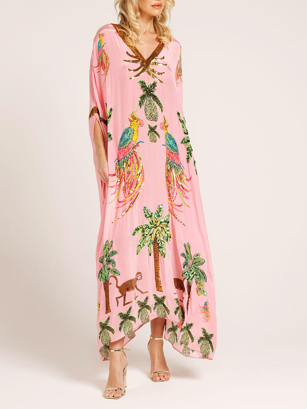 Unique Drop Shoulder Sleeve Coconut Tree Printed Dress | Women's Fashion Dress | Elegant Casual Everyday Dress UK